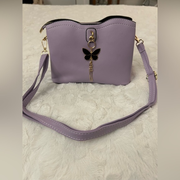 Handbags - Lavender Crossbody Bag with Butterfly Charm - small & cute! Check the back